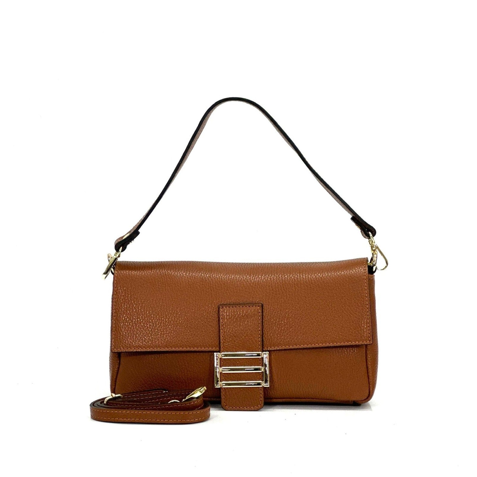 Made In Italy Leather Baguette Shoulder Bag, Handbags