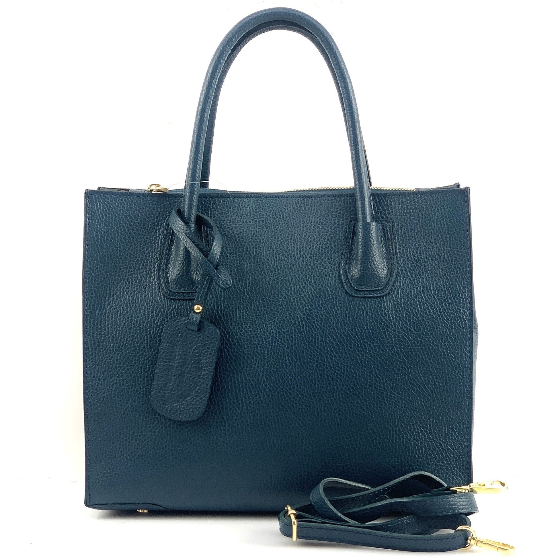 Borsa A Spalla Donna AMBRA In Vera Pelle Rigida Saffiano, Modello Shopping, Colore BLU, SANTINI, Made In Italy | BORSE A SPALLA IN PELLE | Emporium Italy - Foto 9